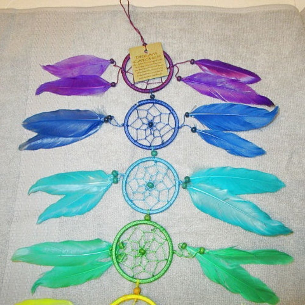 Native American Rainbow Chakras Dream Catcher Sacred Hoop Beads Feathers 25" - Picture 5 of 7